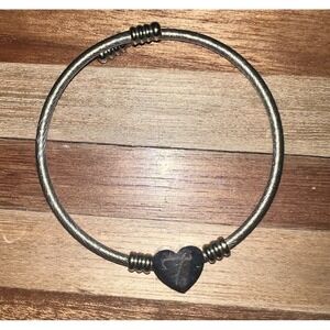 Silver Tone Heart Charm ‎ Bracelet Initial T